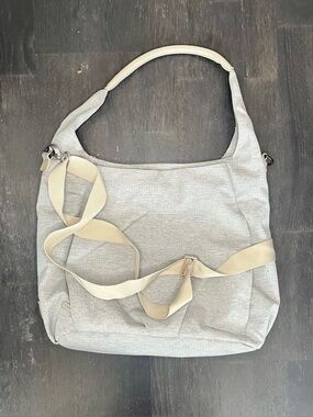 Gray Lassig Diaper Bag Tote -melange grey with Beige Strap